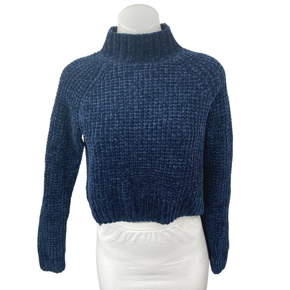 H&M Women's Blue Long Sleeve Turtleneck Cropped Pullover Sweater Top Size XS